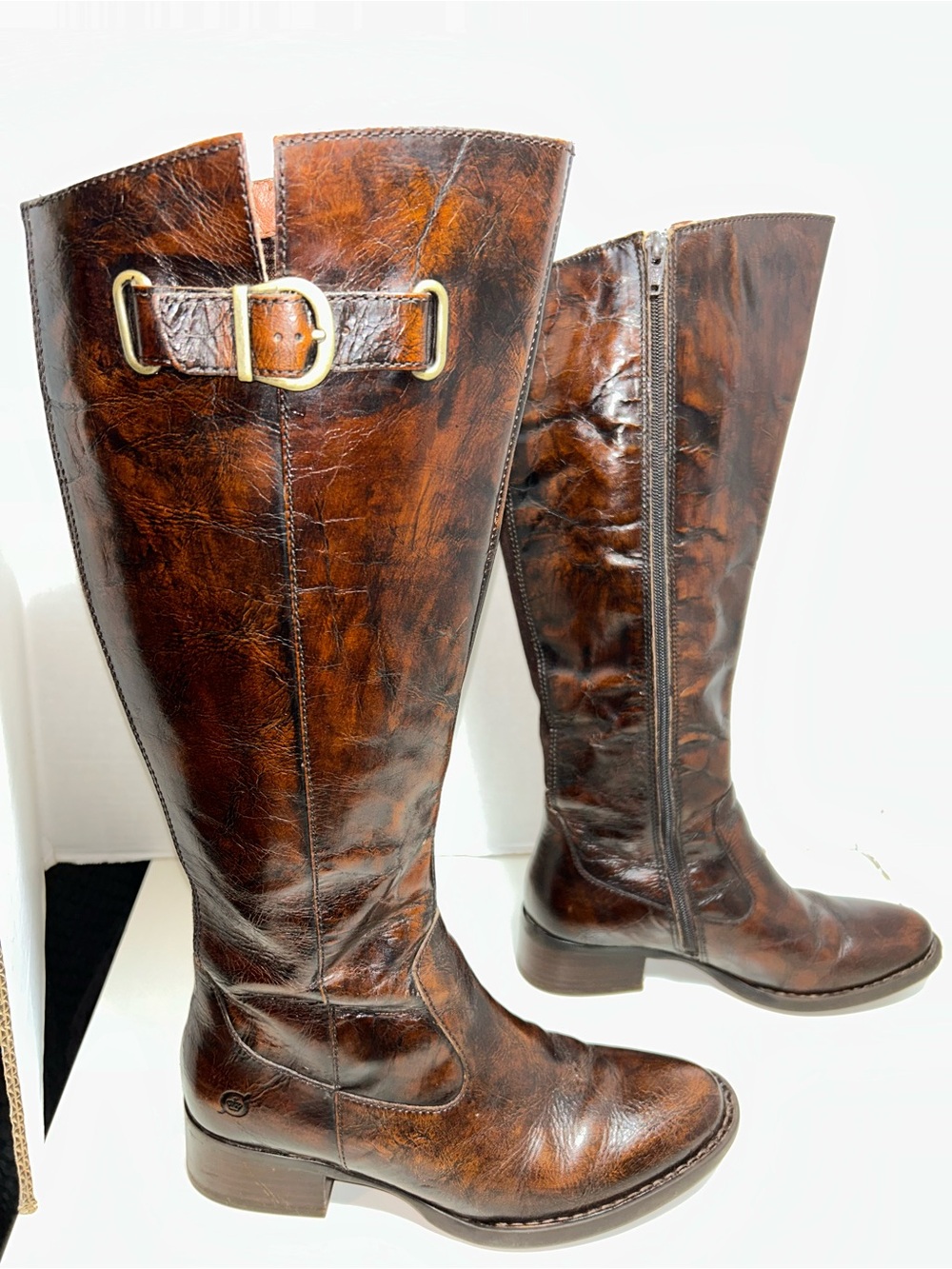 Born Cort Distressed Brown Leather Tall Knee High Zip Riding Boot